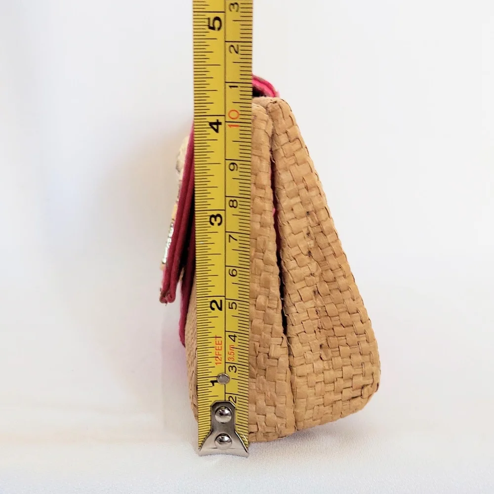 Mud Pie Rattan Flamingo Clutch Pink